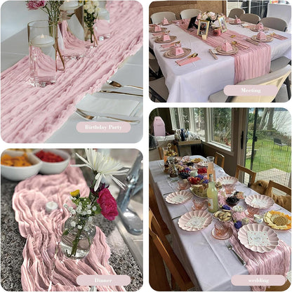 Dusty Pink Valentines Day Cheesecloth Table Runner Gauze 35x120 Inches 10FT Boho Rustic Farmhouse for Thanksgiving Fall Wedding Bridal Shower Baby Shower Home Holiday Decorations