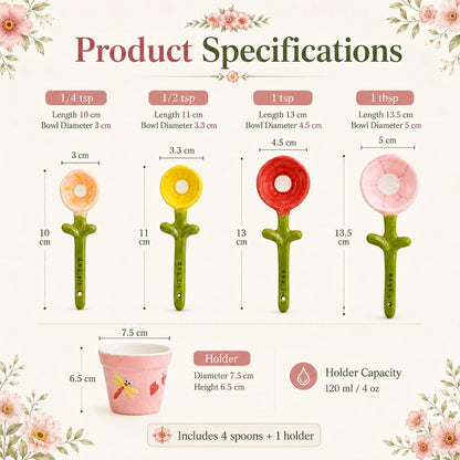 Flower Pot Ceramic Measuring Spoon Set, 5PCS Cute Spoons Cups with Base, Polygons Pink Decorative Teaspoon in Pot Holder, Unique Baking Supplies Gifts, Kitchen Cooking Stuff Gadgets Women(1*Pink)