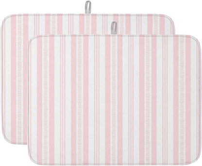 Pink Striped Dish Drying Mat 2 Pack, Modern Farmhouse Stripes Rustic Geometric Absorbent Heat Insulating Kitchen Drying Pad Drainer Mats for Sink Counter Pot Dishes 18 X 24 Inch