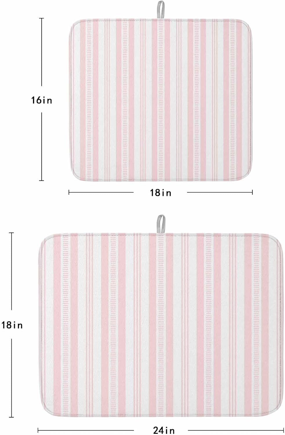 Pink Striped Dish Drying Mat 2 Pack, Modern Farmhouse Stripes Rustic Geometric Absorbent Heat Insulating Kitchen Drying Pad Drainer Mats for Sink Counter Pot Dishes 18 X 24 Inch