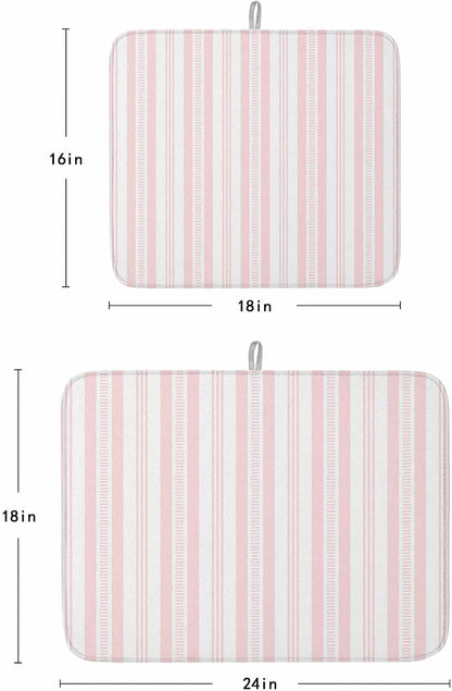 Pink Striped Dish Drying Mat 2 Pack, Modern Farmhouse Stripes Rustic Geometric Absorbent Heat Insulating Kitchen Drying Pad Drainer Mats for Sink Counter Pot Dishes 18 X 24 Inch