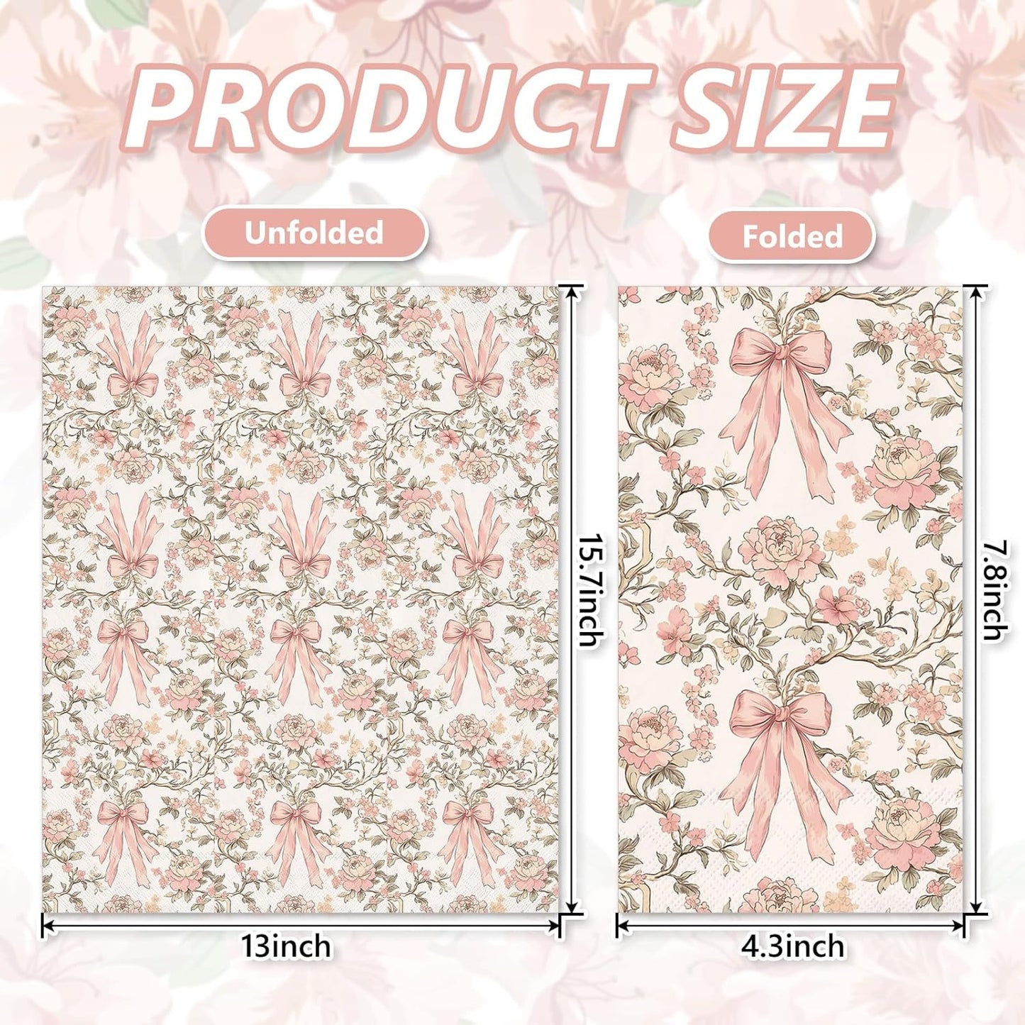JarThenaAMCS 100Pcs Pink Bow Floral Guest Napkins Coquette Bows Flower Disposable Hand Towels Retro Paper Napkins for Birthday Wedding Tea Party Bathroom Kitchen