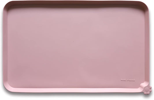 Silicone Pet Food Tray - High-Lips Dog Cat Bowl Mats - Waterproof Dog Cat Food Mats - Neutral Pink