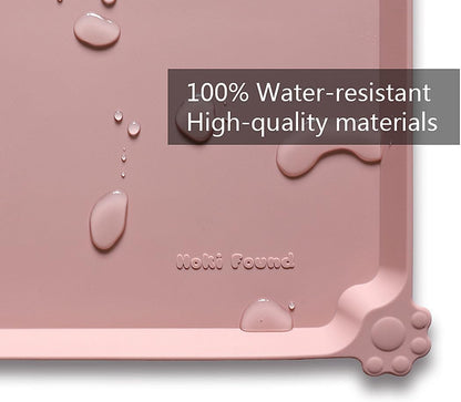 Silicone Pet Food Tray - High-Lips Dog Cat Bowl Mats - Waterproof Dog Cat Food Mats - Neutral Pink