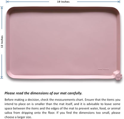 Silicone Pet Food Tray - High-Lips Dog Cat Bowl Mats - Waterproof Dog Cat Food Mats - Neutral Pink