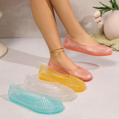 Jelly Mesh Ballet Flats Clear Jelly Sandals for Women Slip on Beach Water Shoes Barefoot Cute Kawaii Alternative Fashion for Girls Office Cruise Festivals Holiday Vacation Gifts Summer Wedding Guests