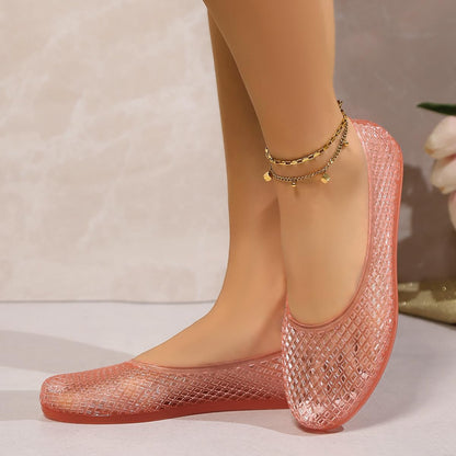 Jelly Mesh Ballet Flats Clear Jelly Sandals for Women Slip on Beach Water Shoes Barefoot Cute Kawaii Alternative Fashion for Girls Office Cruise Festivals Holiday Vacation Gifts Summer Wedding Guests