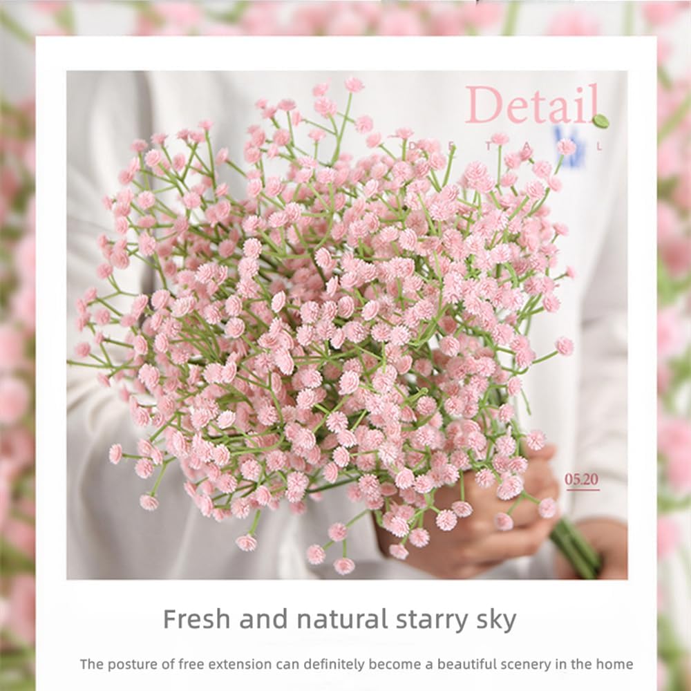 10Bundles Babys Breath Artificial Flowers 24.8in Fake Baby Breath Spring Flowers Real Touch Faux Gypsophila Flowers Bouquet for Outdoors Wedding DIY Bouquet Arrangement Party Home Table Decor(Pink)