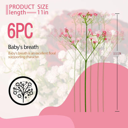 6 Pcs Babys Breath Artificial Flowers, Fake Babys Breath Flowers for Wedding Floral Arrangement Party Decor, Pink