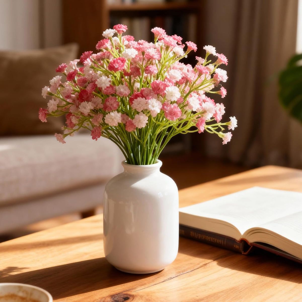 6 Pcs Babys Breath Artificial Flowers, Fake Babys Breath Flowers for Wedding Floral Arrangement Party Decor, Pink