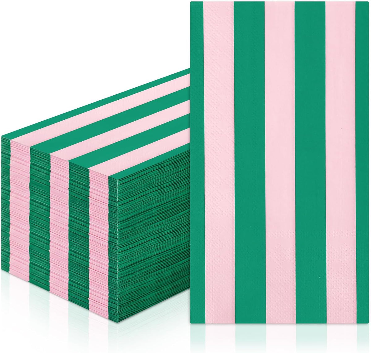 100 Pcs Palm Beach Napkins,Pink and Green,4.25 X 7.75 Inch