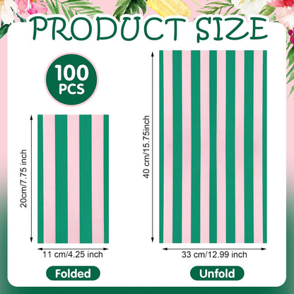 100 Pcs Palm Beach Napkins,Pink and Green,4.25 X 7.75 Inch