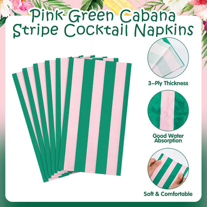 100 Pcs Palm Beach Napkins,Pink and Green,4.25 X 7.75 Inch