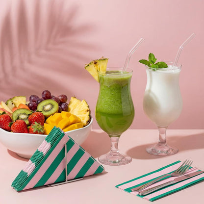 100 Pcs Palm Beach Napkins,Pink and Green,4.25 X 7.75 Inch