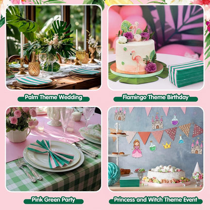 100 Pcs Palm Beach Napkins,Pink and Green,4.25 X 7.75 Inch