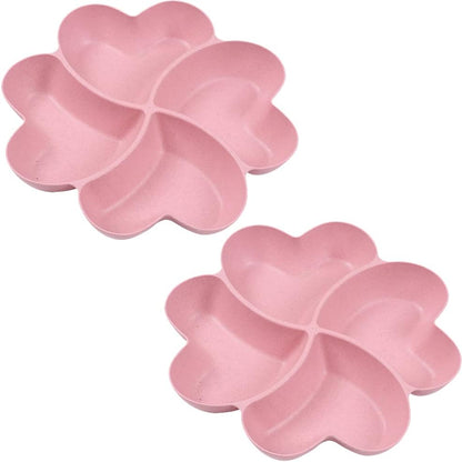 Divided Serving Tray, Appetizer Sectioned Platter, Dessert Serving Dish, Reusable Plastic Snack Plates, Round Relish Tray, 4 Compartment for Chips and Dip Veggies Candy Nut Fruit (Pink)