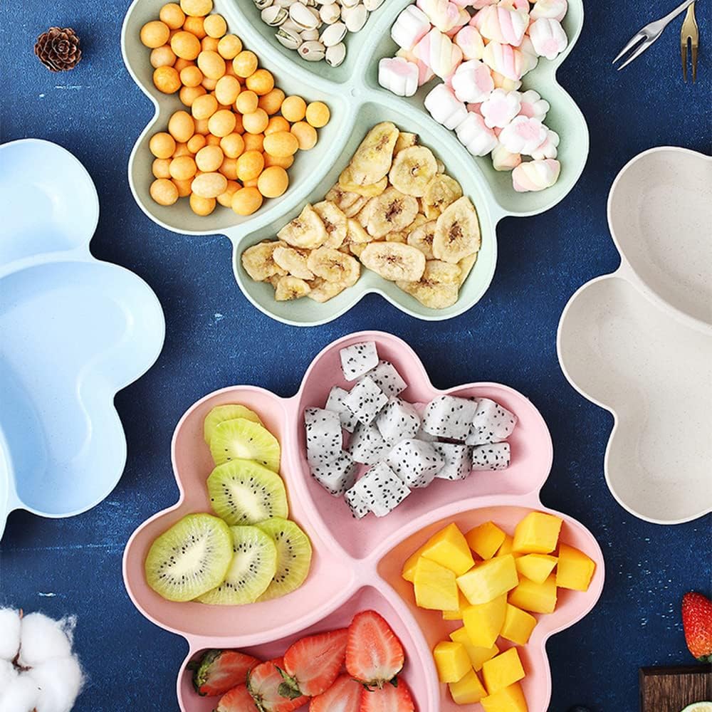 Divided Serving Tray, Appetizer Sectioned Platter, Dessert Serving Dish, Reusable Plastic Snack Plates, Round Relish Tray, 4 Compartment for Chips and Dip Veggies Candy Nut Fruit (Pink)