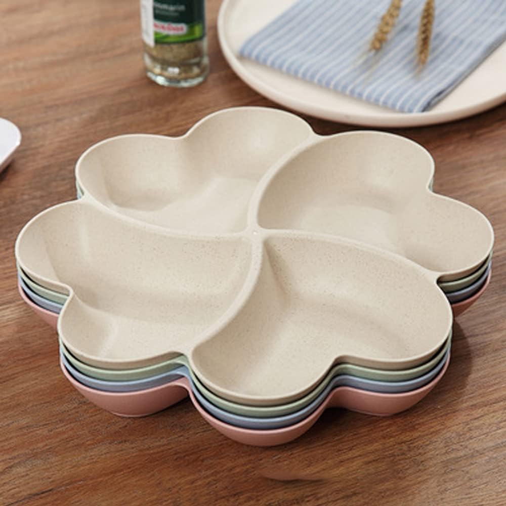 Divided Serving Tray, Appetizer Sectioned Platter, Dessert Serving Dish, Reusable Plastic Snack Plates, Round Relish Tray, 4 Compartment for Chips and Dip Veggies Candy Nut Fruit (Pink)
