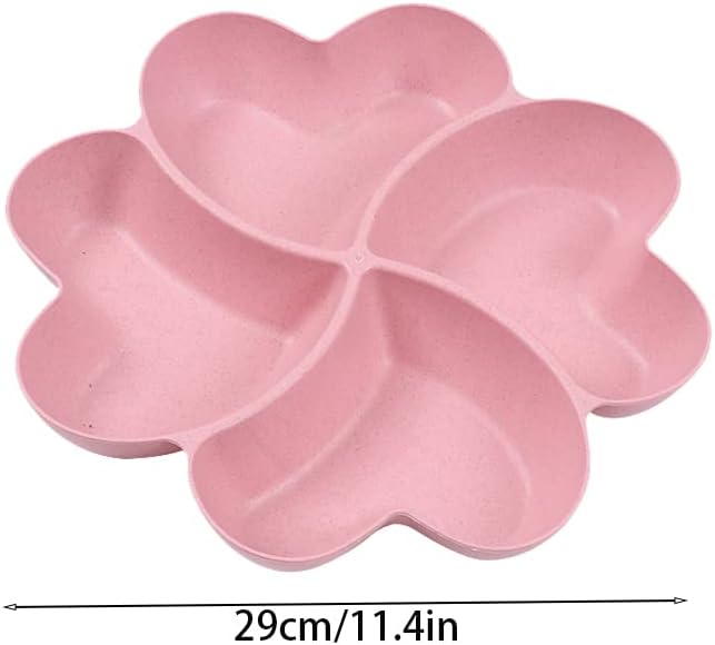 Divided Serving Tray, Appetizer Sectioned Platter, Dessert Serving Dish, Reusable Plastic Snack Plates, Round Relish Tray, 4 Compartment for Chips and Dip Veggies Candy Nut Fruit (Pink)