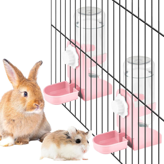 kathson 2 PCS Rabbit Water Dispenser for Cage 17 Oz Hanging Guinea Pig Water Bottle No Drip Gravity Automatic Bunny Water Bottle No Leak Small Animal Water Bottle for Chinchilla Ferret Hamster（Pink）