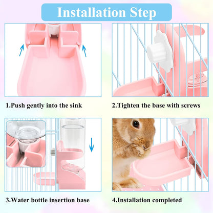 kathson 2 PCS Rabbit Water Dispenser for Cage 17 Oz Hanging Guinea Pig Water Bottle No Drip Gravity Automatic Bunny Water Bottle No Leak Small Animal Water Bottle for Chinchilla Ferret Hamster（Pink）