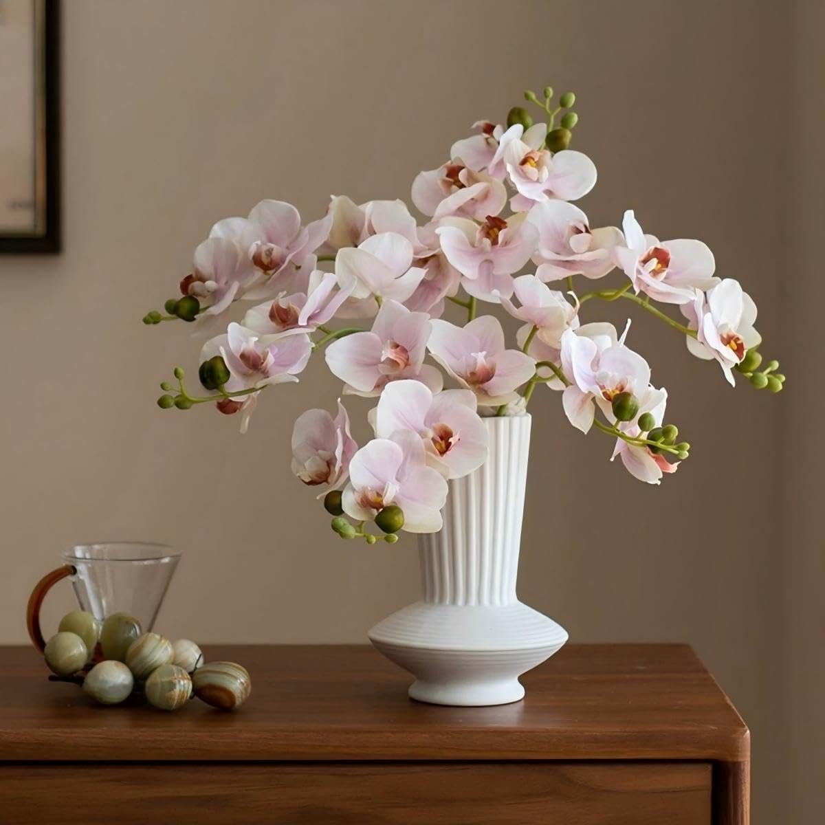 5pcs Pink Artificial Orchid Flower Stems with Real Touch for Vase, Fake Orchid Stems Arrangment for Wedding Bouquets Party Decor Home Office Farmhouse Decorations (Pale Pink)