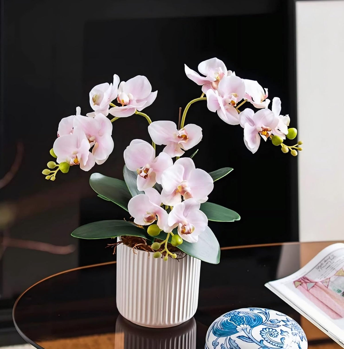 5pcs Pink Artificial Orchid Flower Stems with Real Touch for Vase, Fake Orchid Stems Arrangment for Wedding Bouquets Party Decor Home Office Farmhouse Decorations (Pale Pink)