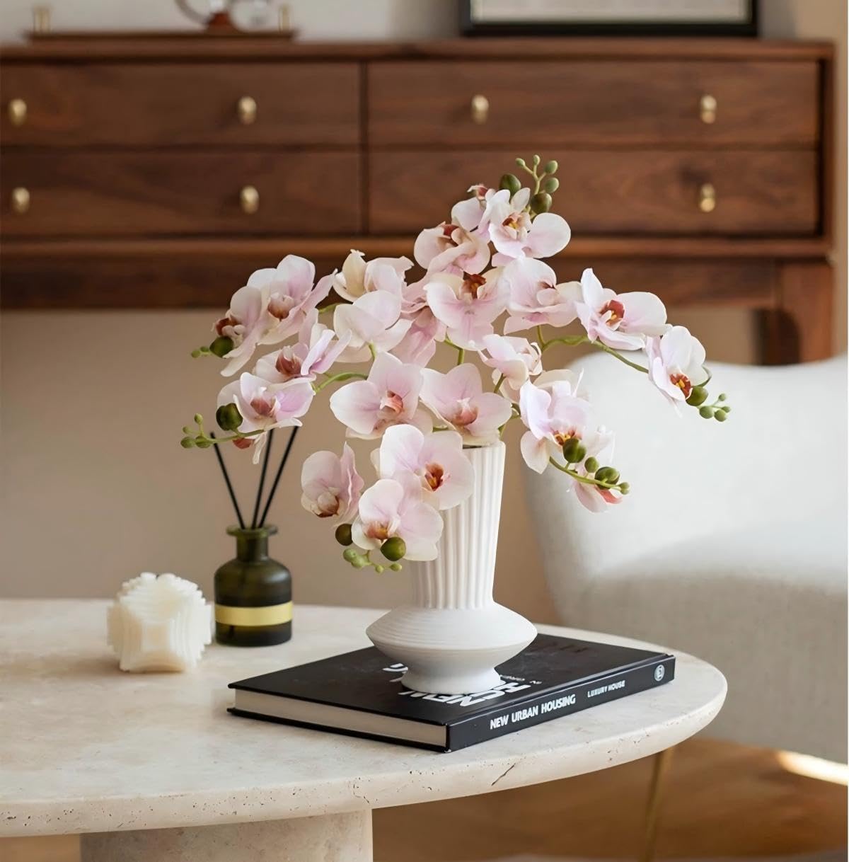 5pcs Pink Artificial Orchid Flower Stems with Real Touch for Vase, Fake Orchid Stems Arrangment for Wedding Bouquets Party Decor Home Office Farmhouse Decorations (Pale Pink)