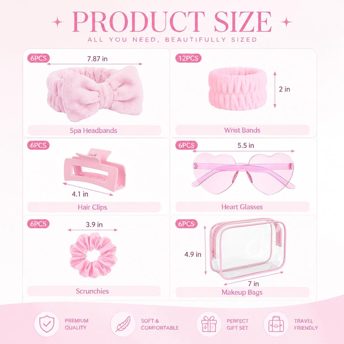 6 Set 42 Pcs Sleepover Spa Slumber Party Favor Kit, Pink Series