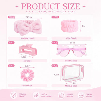 6 Set 42 Pcs Sleepover Spa Slumber Party Favor Kit, Pink Series