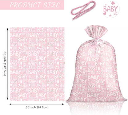 Pink Jumbo Large Plastic Gift Bag, Baby Girl Design Plastic Bag with Tag and Tie for Birthday, Baby Shower and Holiday, 56" x 36", 1 Pcs