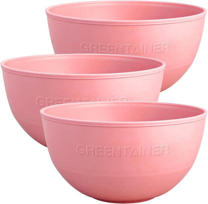 3 Pack Large Plastic Bowls, 135oz Plastic Salad Bowls - Reusable Serving Bowls for Party, Picnic, Entertaining, Kitchen & Outdoor, Microwave & Dishwasher Safe (Pink)