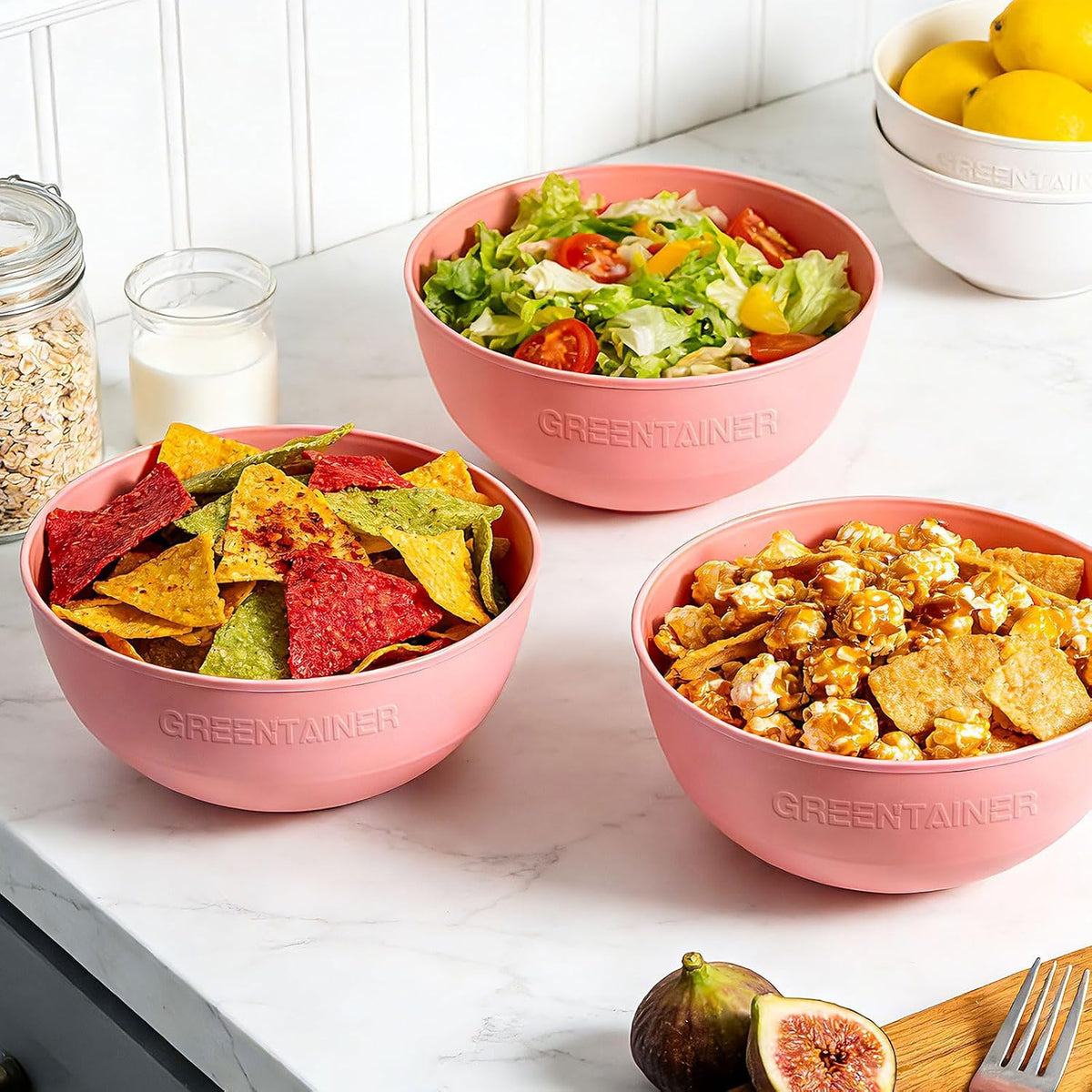 3 Pack Large Plastic Bowls, 135oz Plastic Salad Bowls - Reusable Serving Bowls for Party, Picnic, Entertaining, Kitchen & Outdoor, Microwave & Dishwasher Safe (Pink)