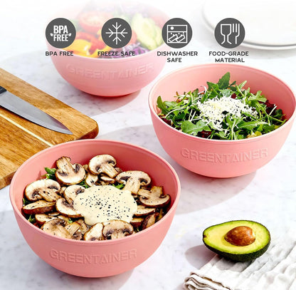 3 Pack Large Plastic Bowls, 135oz Plastic Salad Bowls - Reusable Serving Bowls for Party, Picnic, Entertaining, Kitchen & Outdoor, Microwave & Dishwasher Safe (Pink)