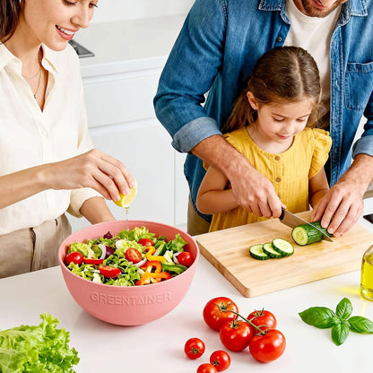 3 Pack Large Plastic Bowls, 135oz Plastic Salad Bowls - Reusable Serving Bowls for Party, Picnic, Entertaining, Kitchen & Outdoor, Microwave & Dishwasher Safe (Pink)
