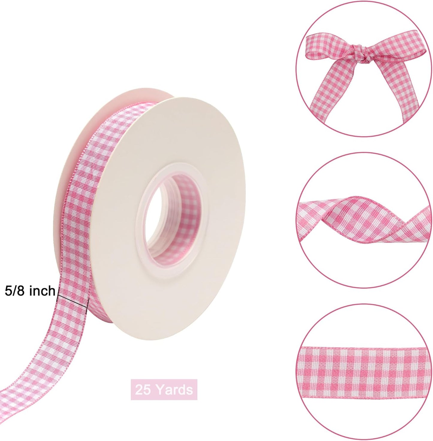 Pink Buffalo Gingham Ribbon - 5/8" x 25 Yards, for Crafts, Picnic Decoration, Christmas Gift Wrapping, Baby Shower, Hair Accessories