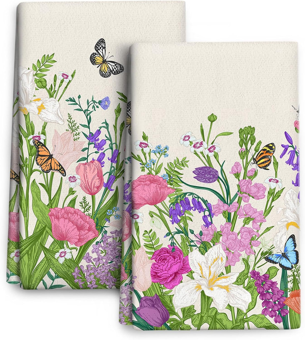 Pink Flowers Decorative Kitchen Towels Butterfly Floral Dish Towels