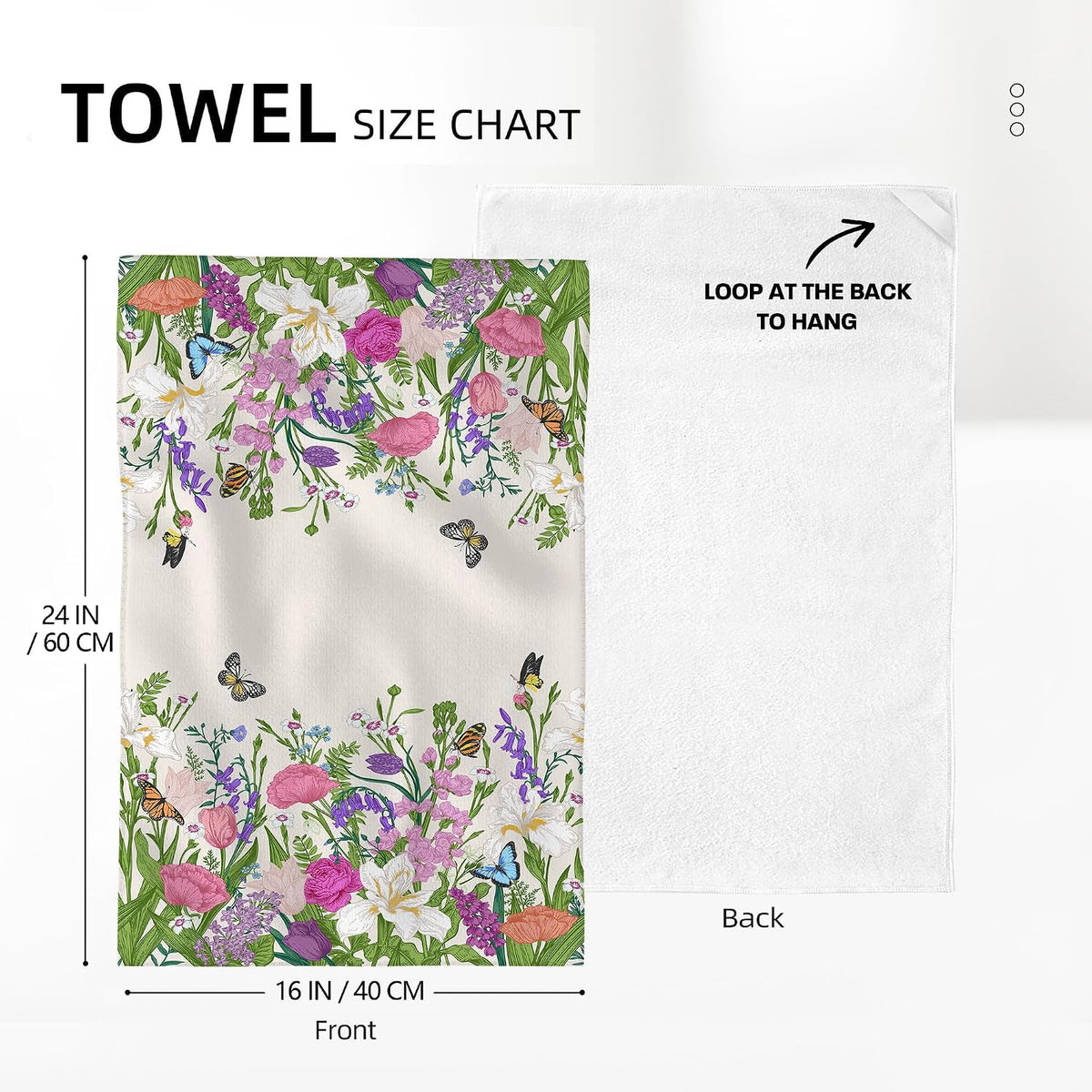 Pink Flowers Decorative Kitchen Towels Butterfly Floral Dish Towels