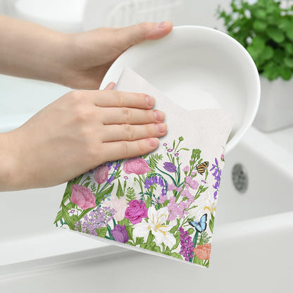 Pink Flowers Decorative Kitchen Towels Butterfly Floral Dish Towels