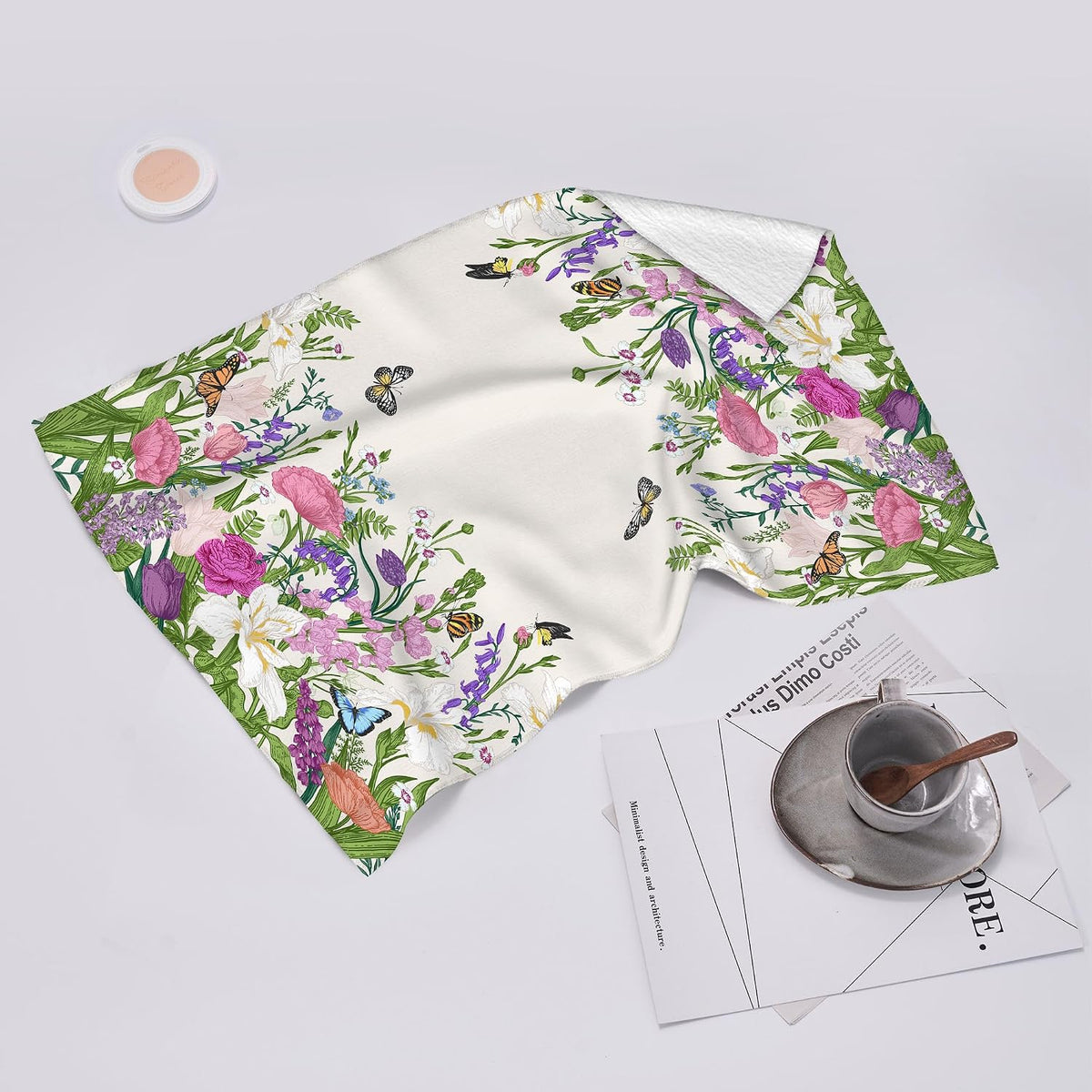 Pink Flowers Decorative Kitchen Towels Butterfly Floral Dish Towels