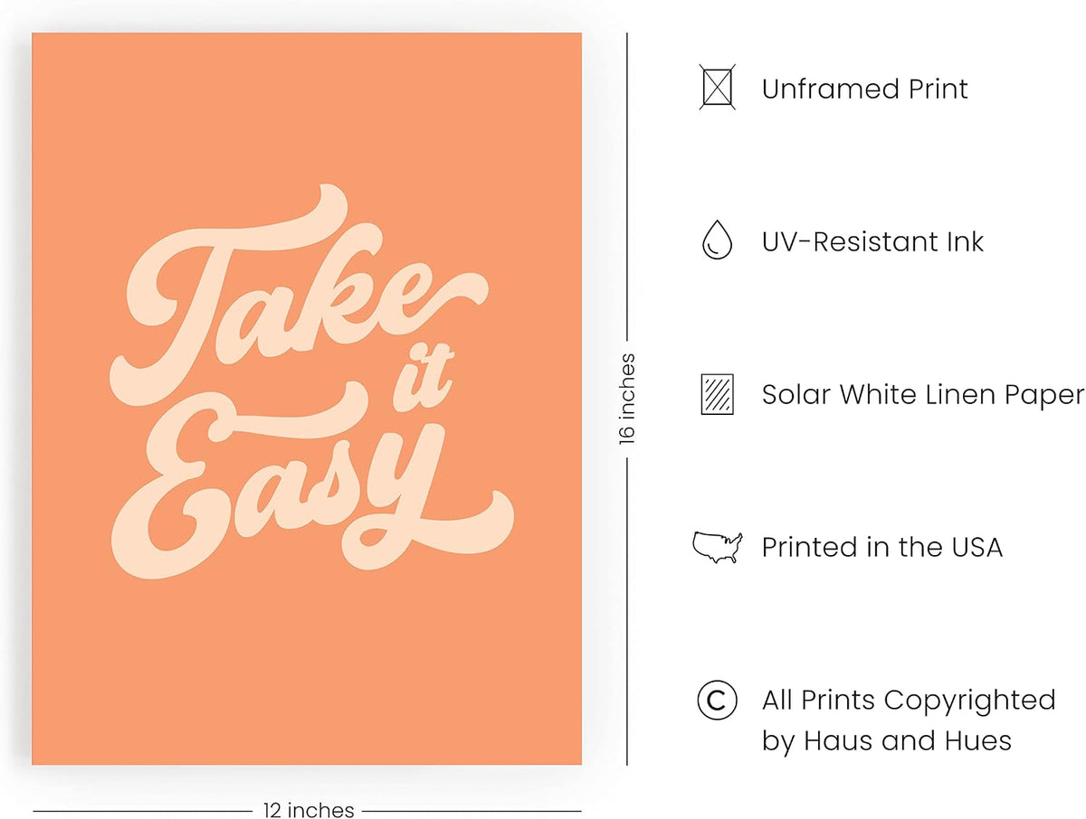 HAUS AND HUES Relax Sign Peach Pictures for Room - Cute Quote Posters & Inspirational Wall Art for Girls | Relax Wall Decor, Take It Easy Poster, Quote Aesthetic Posters, Peach Art UNFRAMED 12" x 16"