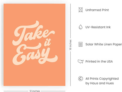 HAUS AND HUES Relax Sign Peach Pictures for Room - Cute Quote Posters & Inspirational Wall Art for Girls | Relax Wall Decor, Take It Easy Poster, Quote Aesthetic Posters, Peach Art UNFRAMED 12" x 16"