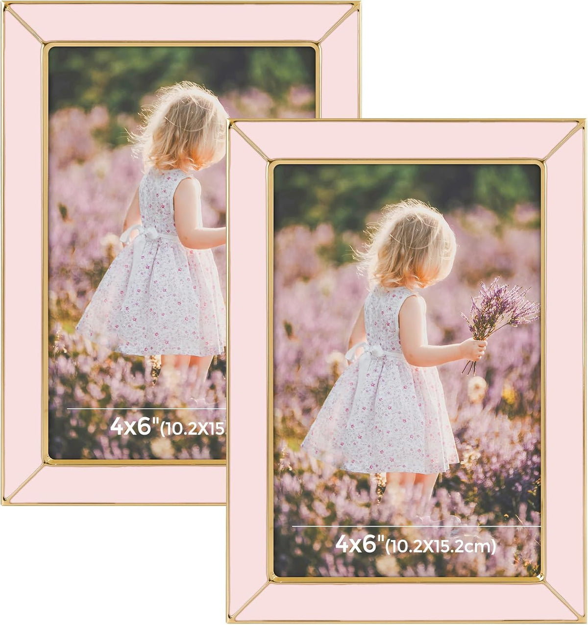 2 Pack 4x6 Pink Enamel Picture Frame, Gold Metal Edge