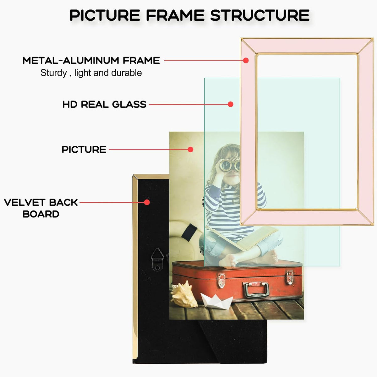 2 Pack 4x6 Pink Enamel Picture Frame, Gold Metal Edge