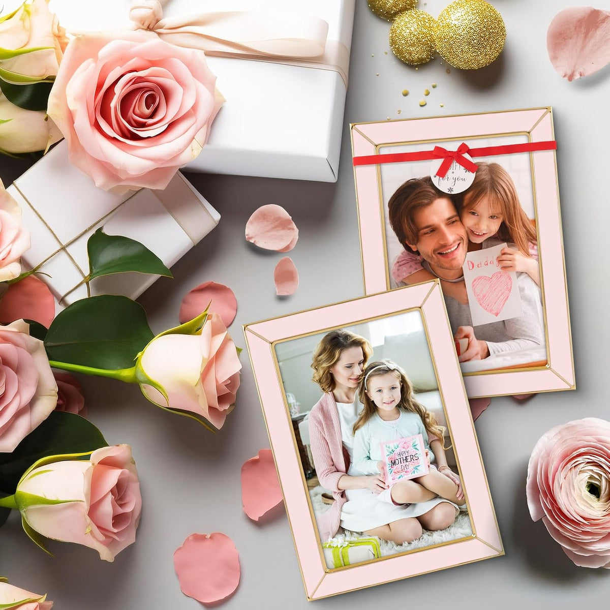2 Pack 4x6 Pink Enamel Picture Frame, Gold Metal Edge