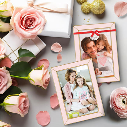 2 Pack 4x6 Pink Enamel Picture Frame, Gold Metal Edge