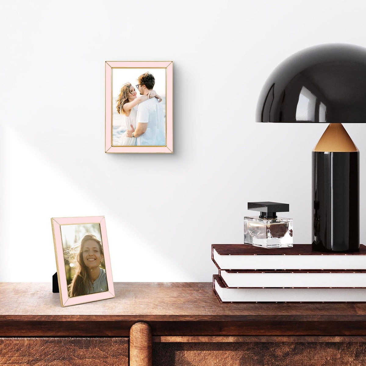 2 Pack 4x6 Pink Enamel Picture Frame, Gold Metal Edge