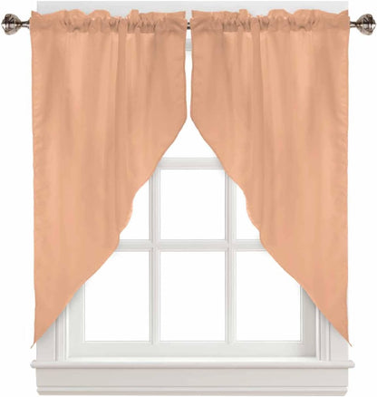 Swag Curtains, Solid Peach Modern Simple Stylish Rod Pocket Window Topper Curtains Valances for Kitchen Bedroom Living Room 2 Panel, 36""x45"", WJL-MAR6BLE20240430SHZF07222CUBCSAN