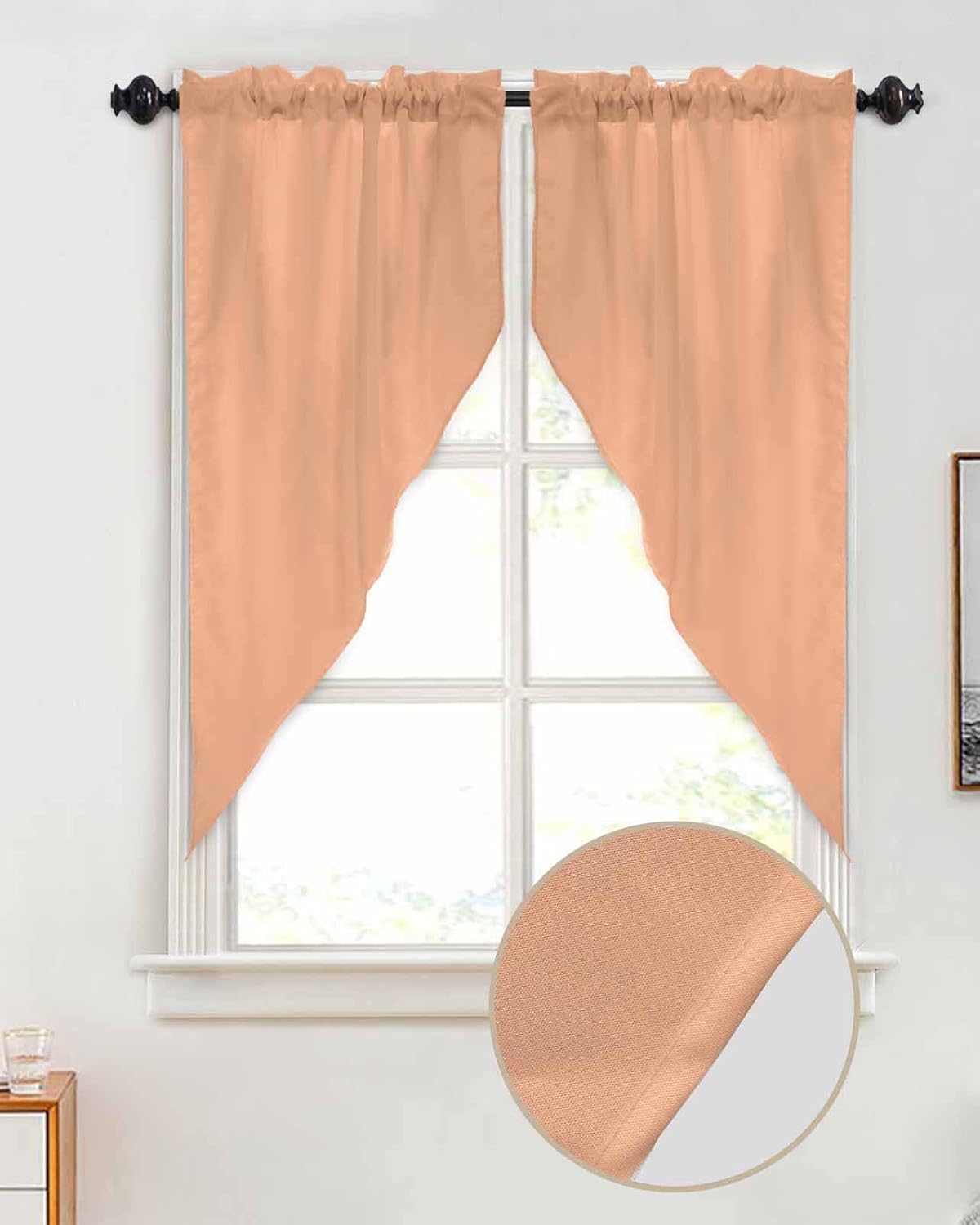 Swag Curtains, Solid Peach Modern Simple Stylish Rod Pocket Window Topper Curtains Valances for Kitchen Bedroom Living Room 2 Panel, 36""x45"", WJL-MAR6BLE20240430SHZF07222CUBCSAN
