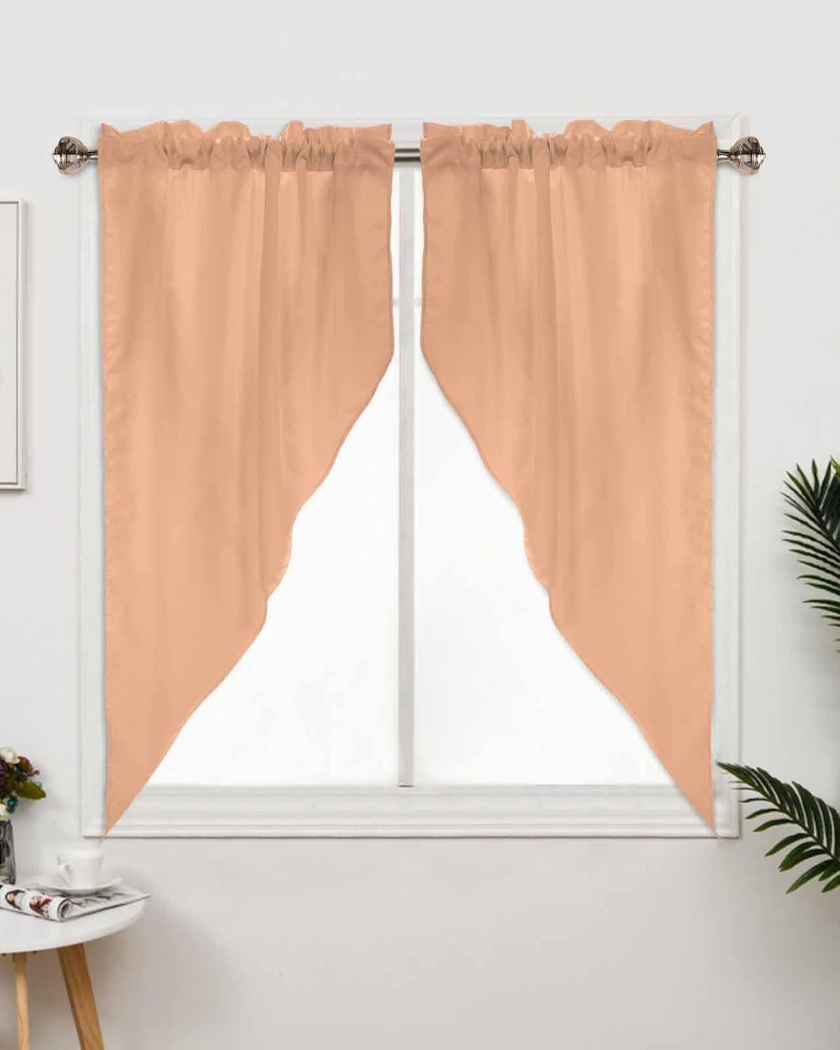 Swag Curtains, Solid Peach Modern Simple Stylish Rod Pocket Window Topper Curtains Valances for Kitchen Bedroom Living Room 2 Panel, 36""x45"", WJL-MAR6BLE20240430SHZF07222CUBCSAN